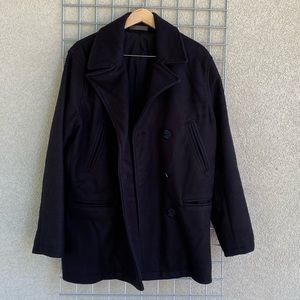 Men's Solid Black Versatile Pea Coat Front Pockets